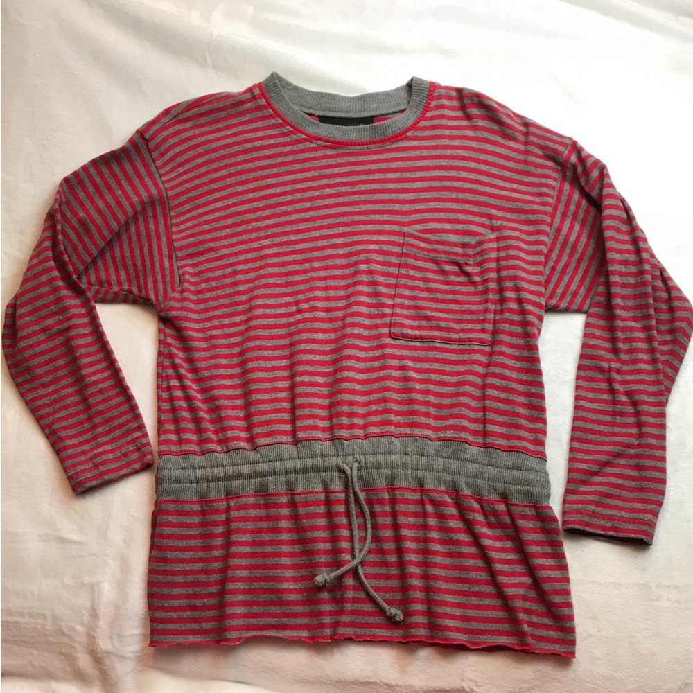 Lizsport Vintage Light Sweater  Liz Claiborne Pullover Grey Red Strips Small